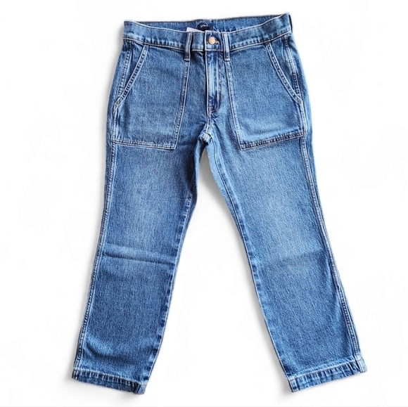 J. Crew | Factory Petite Crop Denim Utility Patch Pocket Jeans Blue Womens - Picture 4 of 11